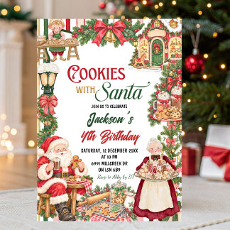 Santa Theme Cookies With Santa Christmas Birthday Invitation