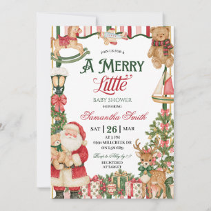 Santa Theme Merry Little Baby Shower Invitation