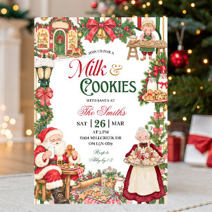 Santa Theme Milk & Cookies Christmas Party Invitation