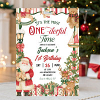 Santa Theme Most Onederful Time Birthday