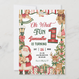 Santa Theme Oh What Fun First Birthday Invitation