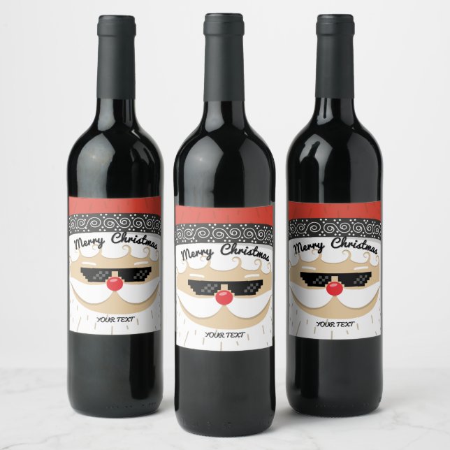 Santa themed Christmas wine bottle Label (Bottles)