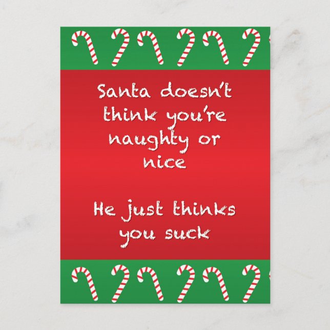 Santa Thinks You Suck Funny Christmas Postcard (Front)