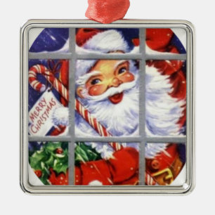 Santa Through the Window Panes Metal Tree Decoration