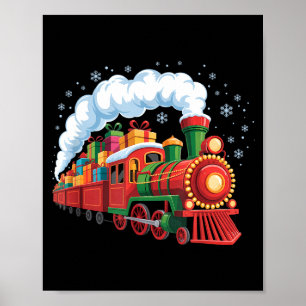 Santa Train Lights Snow Christmas Funny Winter Hol Poster