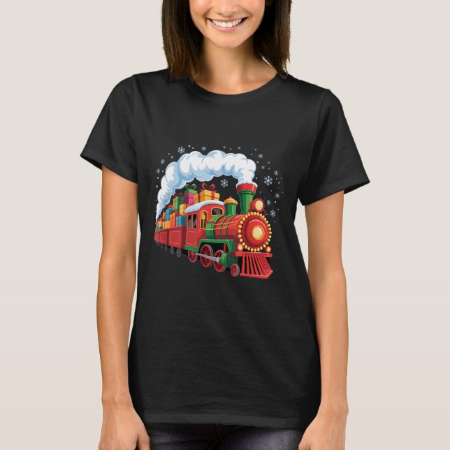 Santa Train Lights Snow Christmas Funny Winter Hol T-Shirt (Front)