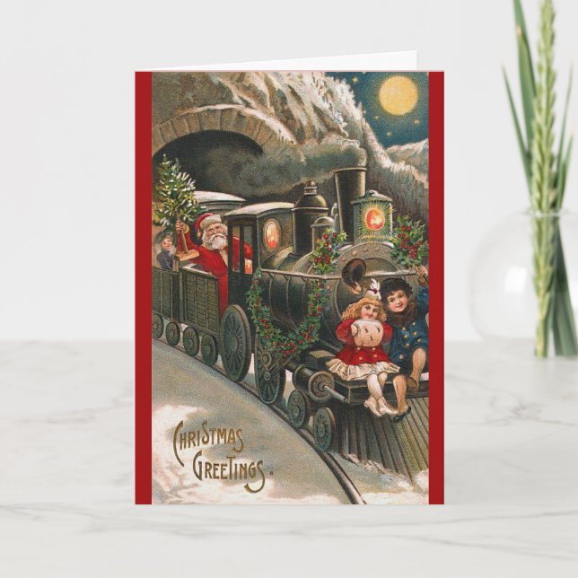 Santa Train Vintage Christmas Card (Front)