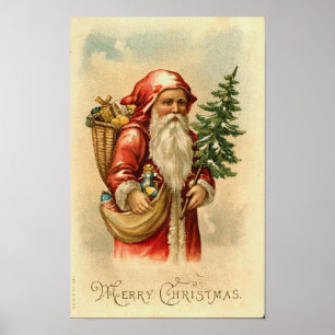 Santa, Tree and Toys Merry Christmas Card Poster