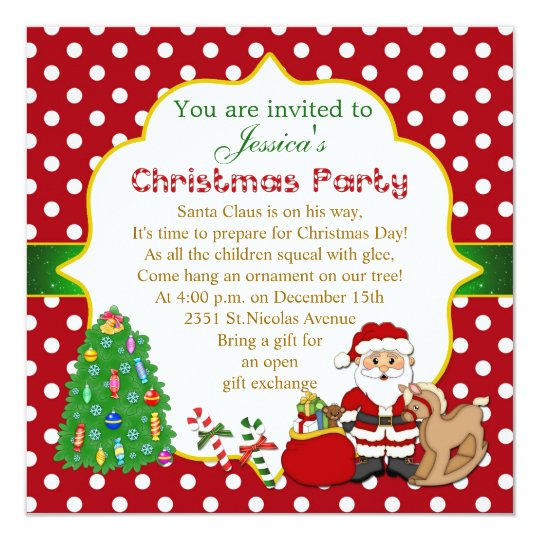 Santa, tree, rocking horse kids Christmas Party Invitation | Zazzle.co.nz
