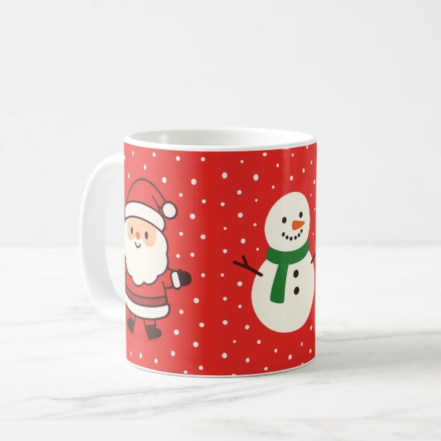 Santa, Tree & Snowman Christmas Mug (Front Left)