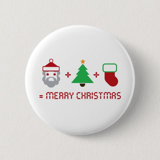 Santa + Tree + Stocking = Merry Christmas 6 Cm Round Badge (Front)