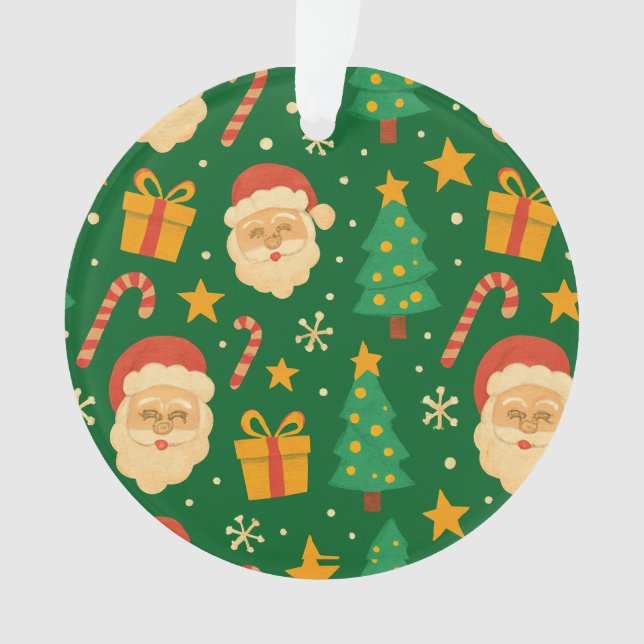Santa, Trees & Cheer pattern Ornament (Front)