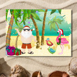 Santa, Tropical Birds, Palm Trees Beach Christmas Holiday Card<br><div class="desc">This Christmas holiday greeting card features cute and colourful tropical birds wearing Santa hats.  They are walking on the beach beneath to meet Santa under a palm tree decorated with ornaments and lights.
Greeting ~ Sending you Warmest Wishes this Holiday Season
Some graphics by artwork&@delightful-doodles.com and slslines.etsy.com ~</div>