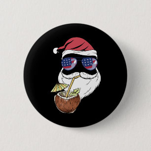 Santa Tropical Coconut Drink Christmas In July Sum 6 Cm Round Badge