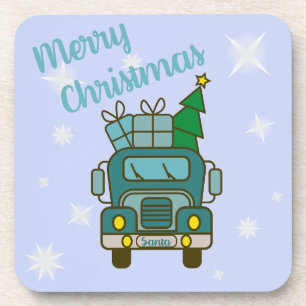 Santa truck front view Merry Christmas Coaster
