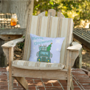 Santa truck front view Merry Christmas Cushion
