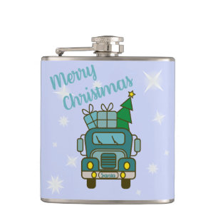 Santa truck front view Merry Christmas Hip Flask