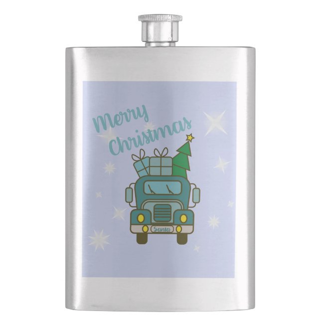Santa truck front view Merry Christmas Hip Flask (Front)