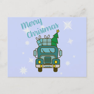 Santa truck front view Merry Christmas Holiday Postcard