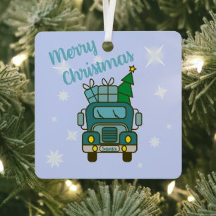 Santa truck front view Merry Christmas Metal Tree Decoration