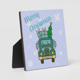 Santa truck front view Merry Christmas Plaque