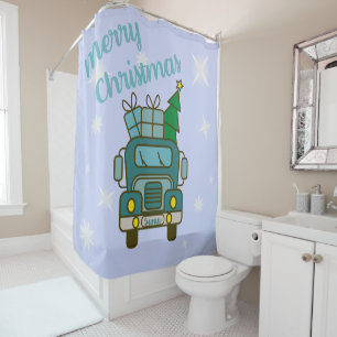 Santa truck front view Merry Christmas Shower Curtain