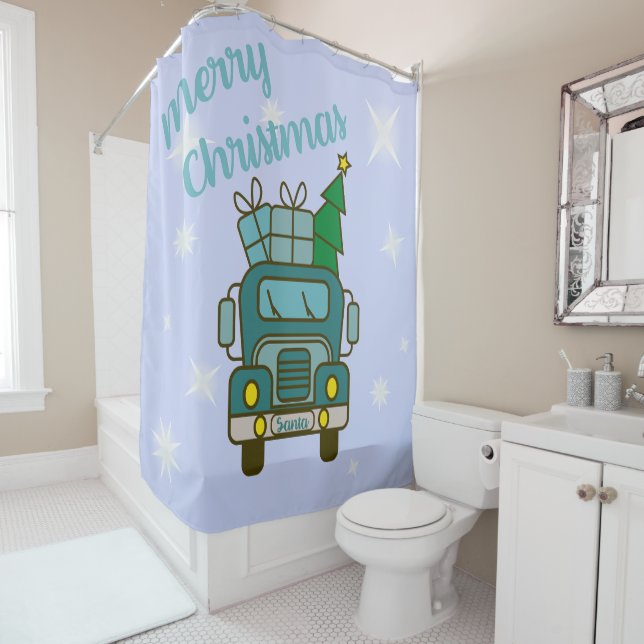 Santa truck front view Merry Christmas Shower Curtain (In Situ)