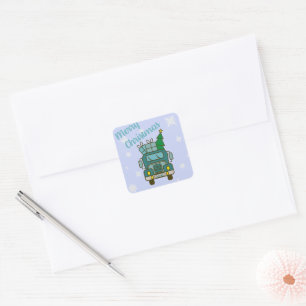 Santa truck front view Merry Christmas Square Sticker