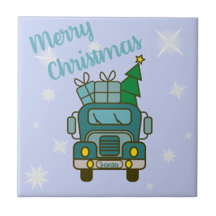 Santa truck front view Merry Christmas Tile