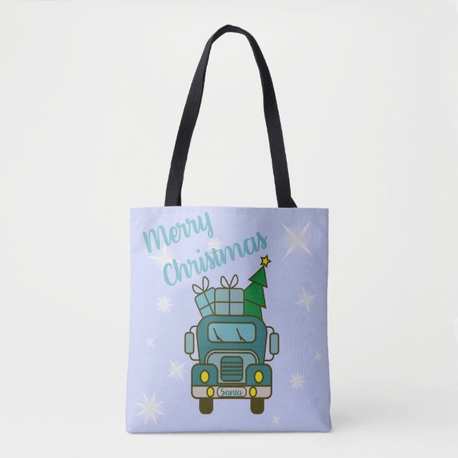 Santa truck front view Merry Christmas Tote Bag (Front)