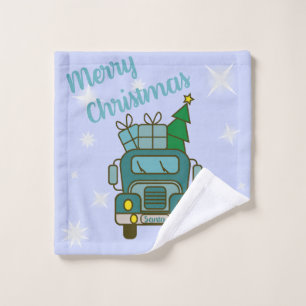 Santa truck front view Merry Christmas Wash Cloth
