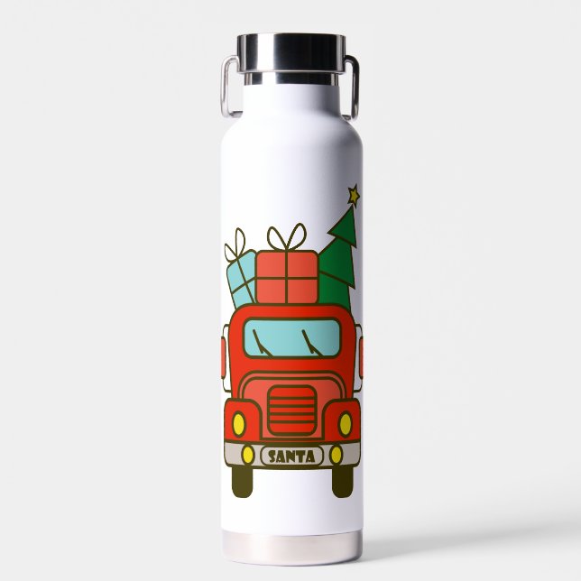 Santa truck front view Merry Christmas Water Bottle (Front)