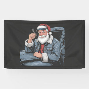 Santa Truck Rigging Funny Truck Driver Christmas Banner