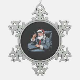 Santa Truck Rigging Funny Truck Driver Christmas Snowflake Pewter Christmas Ornament