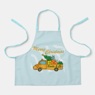 Santa truck side view Merry Christmas Apron