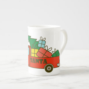 Santa truck side view Merry Christmas Bone China Mug
