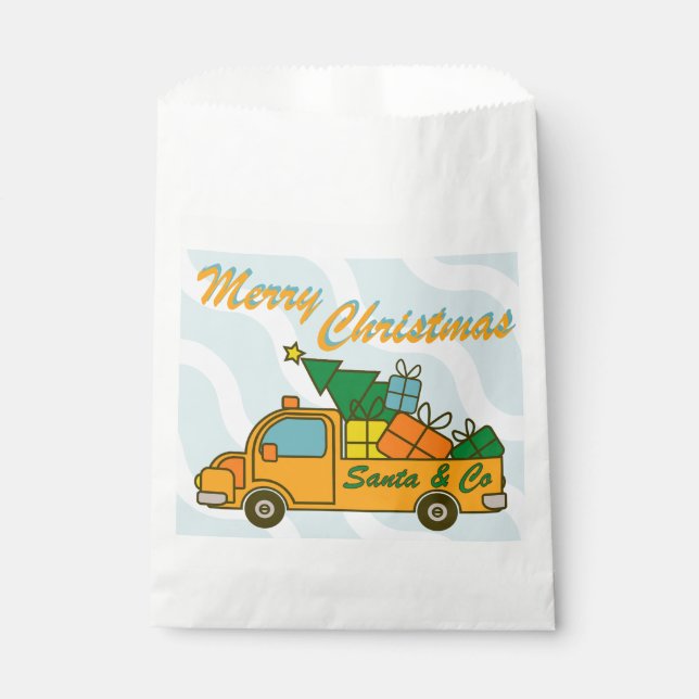 Santa truck side view Merry Christmas Favour Bags (Front)