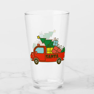 Santa truck side view Merry Christmas Glass