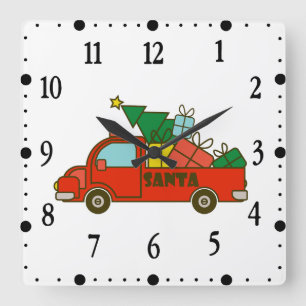 Santa truck side view Merry Christmas Square Wall Clock