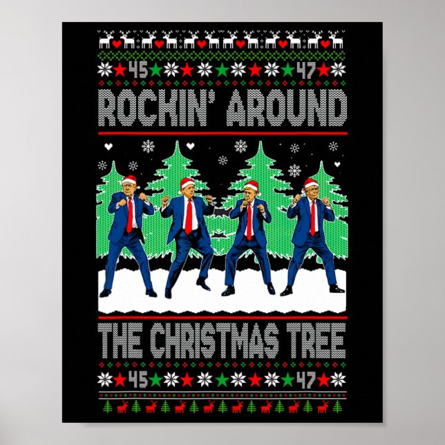 Santa Trump Dance Dancing Rocking Around The Chris Poster (Front)