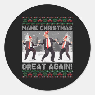 Santa Trump Dance Make Christmas Great Again Ugly  Classic Round Sticker