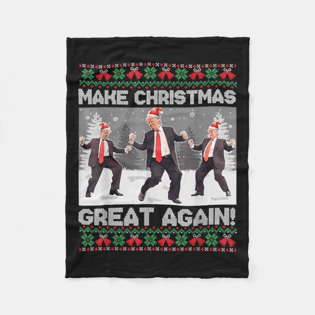 Santa Trump Dance Make Christmas Great Again Ugly  Fleece Blanket (Front)