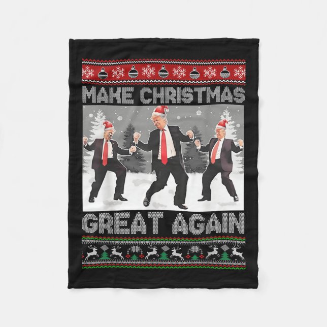 Santa Trump Dance Make Christmas Great Again Ugly  Fleece Blanket (Front)