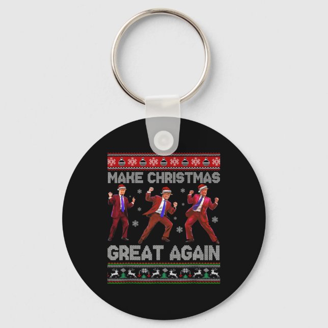 Santa Trump Dance Make Christmas Great Again Ugly  Key Ring (Front)