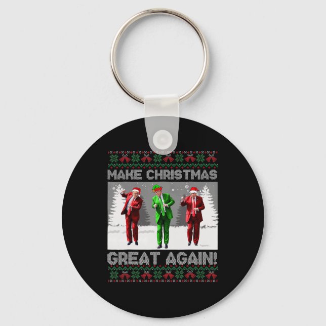 Santa Trump Dance Make Christmas Great Again Ugly  Key Ring (Front)