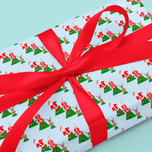 Santa Trying To Do Yoga With Mrs. Claus Pattern Wrapping Paper