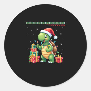 Santa Turtle Christmas Ugly Sweater Funny Holiday Classic Round Sticker