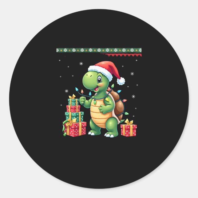 Santa Turtle Christmas Ugly Sweater Funny Holiday  Classic Round Sticker (Front)
