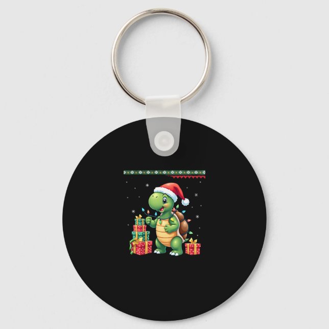 Santa Turtle Christmas Ugly Sweater Funny Holiday  Key Ring (Front)