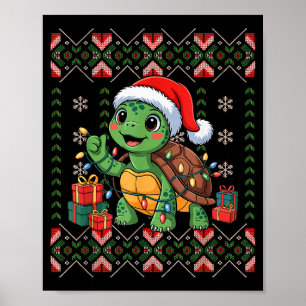 Santa Turtle Christmas Ugly Sweater Funny Holiday Poster